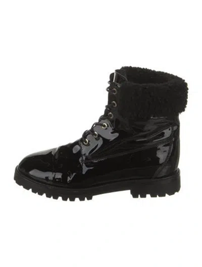 Pre-owned Aquazzura Patent Leather Combat Boots In Black