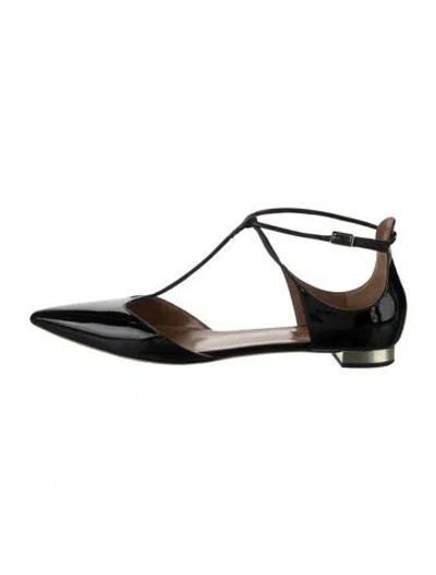 Pre-owned Aquazzura Patent Leather Flats In Black