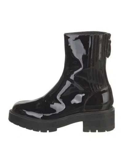 Pre-owned Aquazzura Patent Leather Moto Boots In Black