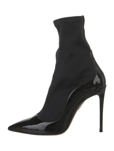 Pre-owned Aquazzura Patent Leather Sock Boots In Black