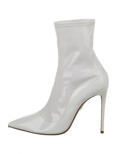 Pre-owned Aquazzura Patent Leather Sock Boots In White