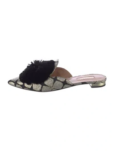 Pre-owned Aquazzura Patterned Pom-pom Embellishments Mules In Black