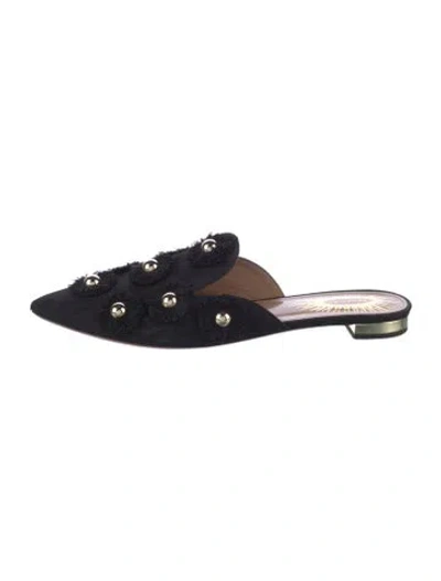 Pre-owned Aquazzura Patterned Studded Accents Mules In Black