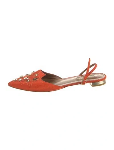 Pre-owned Aquazzura Patterned Studded Accents Slingback Flats In Orange