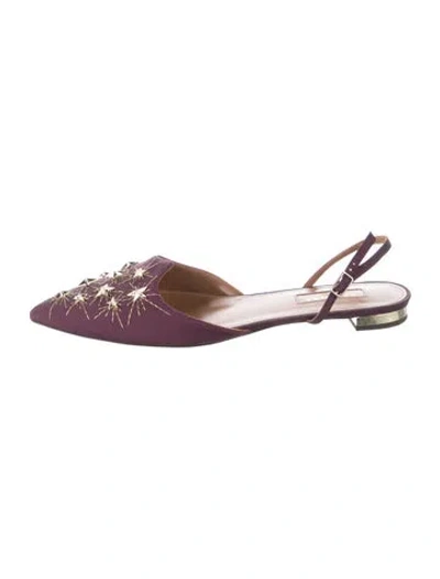 Pre-owned Aquazzura Patterned Studded Accents Slingback Flats In Purple