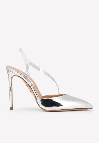 Aquazzura Perfect Kiss 105 Slingback Pumps In Metallic Leather
