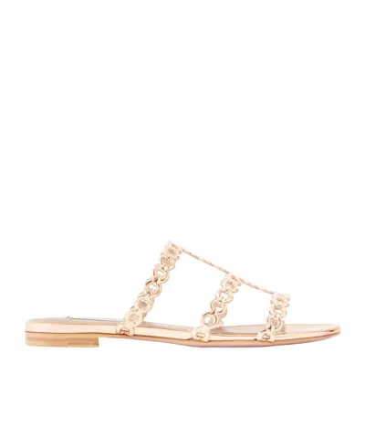 Aquazzura Perforated Metallic-leather Flats In Nude