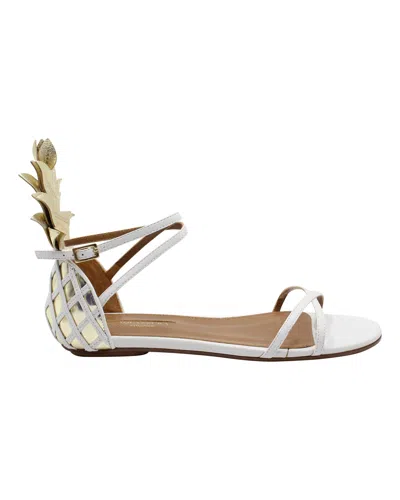 Aquazzura Pina Colada Flat Sandals In White Leather