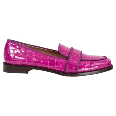 Pre-owned Aquazzura Pink Faux Crocodile Martin Loafers Flats Shoes 38.5