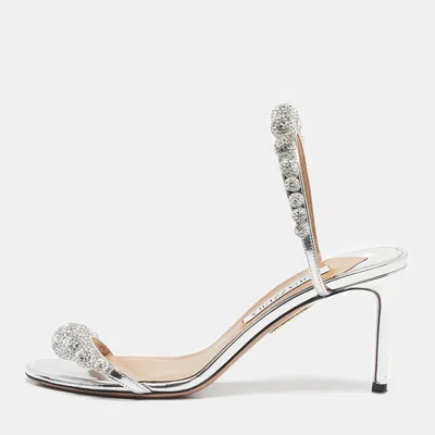 Pre-owned Aquazzura Pink Leather Disco Dancer Slide Sandals Size 36.5