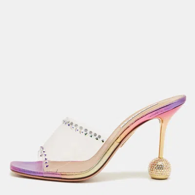 Aquazzura Pink Pvc Embellished Secrets Slide Sandals In Multi