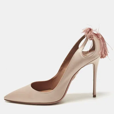 Pre-owned Aquazzura Pink Satin Forever Marilyn Pumps Size 39.5