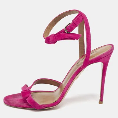Pre-owned Aquazzura Pink Suede Disco Ankle Strap Sandals Size 40.5