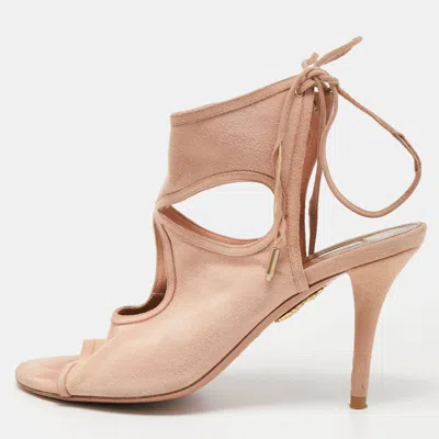 Aquazzura Pink Suede Sexy Thing Ankle Tie Sandals