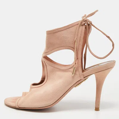 Pre-owned Aquazzura Pink Suede Sexy Thing Ankle Tie Sandals Size 37