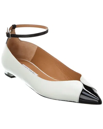 Aquazzura Pinot Bicolor Ankle-strap Ballerina Flats In White Black