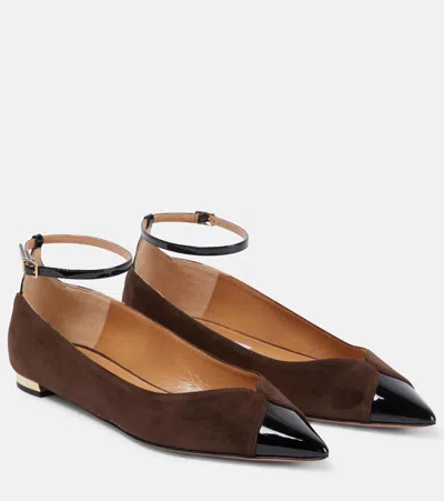 Aquazzura Pinot Two-tone Patent Leather-trimmed Suede Ballet Flats In Brown