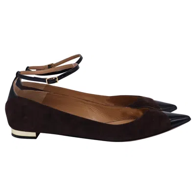 Aquazzura Pinot Two-tone Patent Leather-trimmed Suede Ballet Flats In Brown