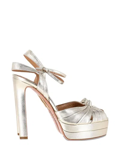 Pre-owned Aquazzura Plateau Leather Pumps In Silver