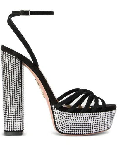 Aquazzura Night Fever 140 Suede Platform Sandals In Black