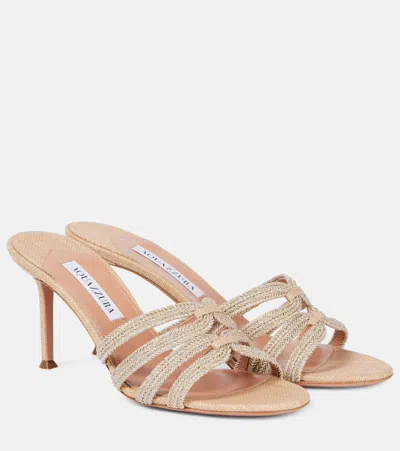 Aquazzura Playita 75 Raffia Mules In Multi Metal