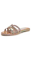 Aquazzura Playita Leather-trimmed Metallic Woven Cord Slides In Multicolor