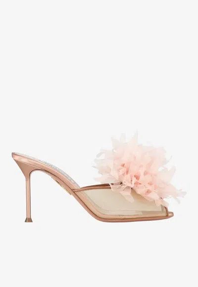 Aquazzura Poème 85 Mesh Mules With Upper-blooms In Pink