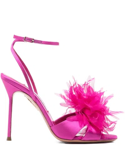 Aquazzura Pome Feather-detail Sandals In Pink