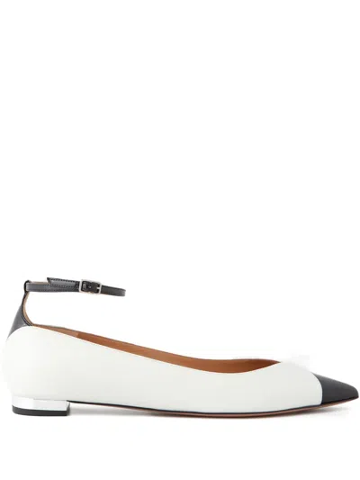 Aquazzura Pointed Ankle-strap Ballet Flats In White