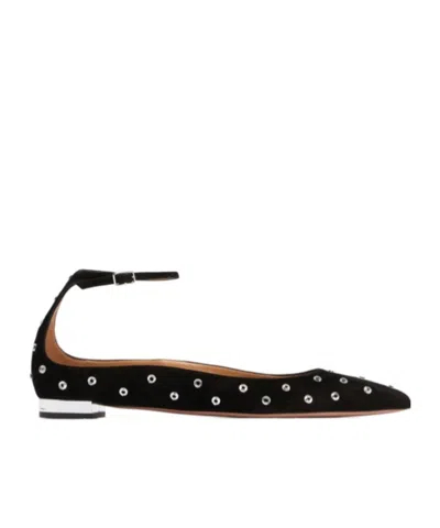 Aquazzura Pointed Flat Shoes In 黑色
