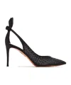 Aquazzura Bow Tie 105 Crystal Tulle Pointed-toe Flats In Black