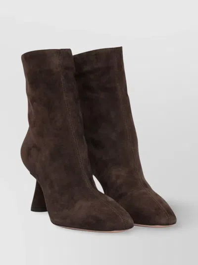 Aquazzura Pointed Toe Ankle Boots With Sculpted Heel In Brown
