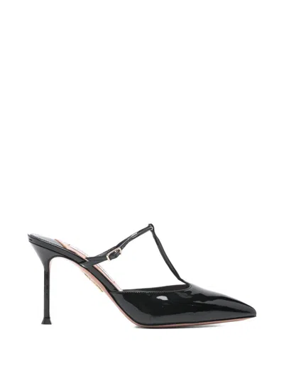 Aquazzura Pointed-toe Black Sandals With Delicate T-strap Design