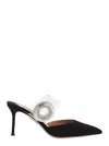Aquazzura Black Slingback Mules With Crystal Embellishment And Transparent Strap In Suede Woman In Black