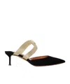 Aquazzura Escenia 50 Two-tone Metallic And Suede Mules In Black