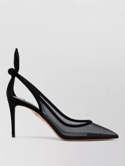 Aquazzura Pointed Toe Pumps Stiletto Heel Mesh Bow In Black