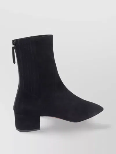 Aquazzura Pointed Toe Suede Ankle Boots With Block Heel In Black
