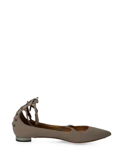 Pre-owned Aquazzura Pointed-toe Lace-up Ballet Flats In Neutrals