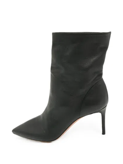 Pre-owned Aquazzura Pointed-toe Leather Ankle Boots In Black