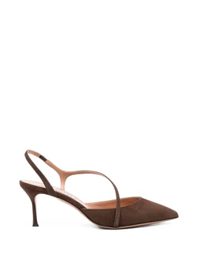 Aquazzura Slingback Pumps Suede Pointed Toe Stiletto Heel In Brown