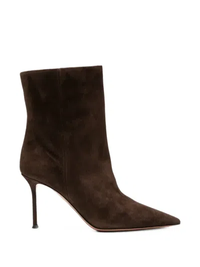 Aquazzura Pointed-toe Suede Boots In Brown