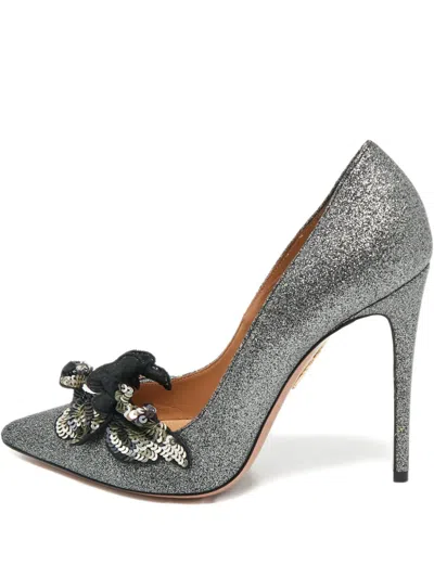 Pre-owned Aquazzura Poison Glitter Crystal Pumps In Gray