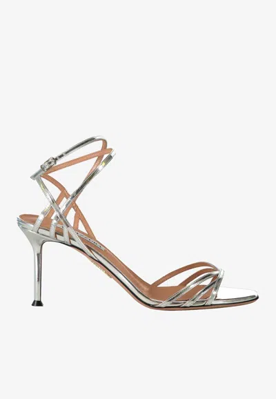Aquazzura Polanco 75 Leather Sandals In Silver
