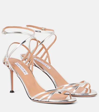 Aquazzura Polanco 75 Leather Sandals In Silver