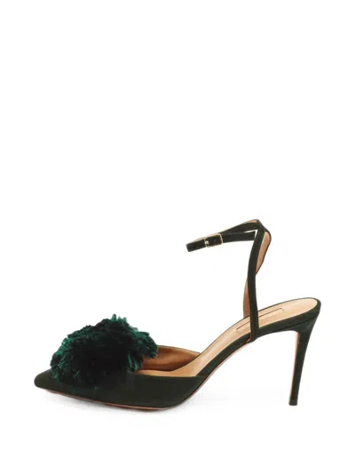 Pre-owned Aquazzura Pom Pom Ankle Strap Pumps In Green