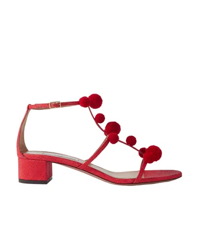 Aquazzura Pomp-trimmed Sandals In Red
