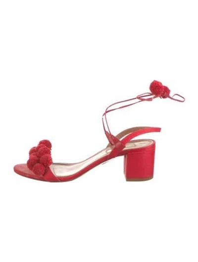 Pre-owned Aquazzura Pom-pom Embellishments Sandals In Red