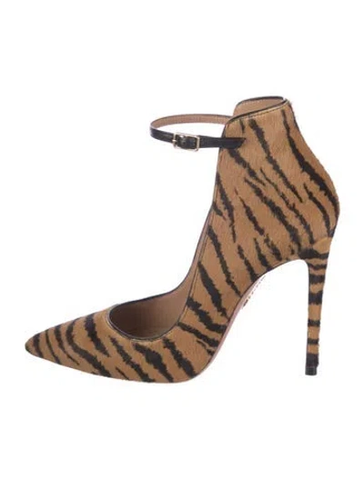 Pre-owned Aquazzura Ponyhair Animal Print Pumps In Brown