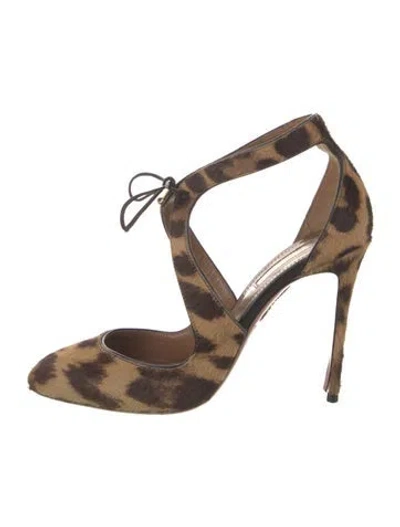 Pre-owned Aquazzura Ponyhair Animal Print T-strap Pumps In Neutrals