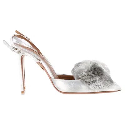 Aquazzura Powder Puff 105 Singback Pumps In Grey Velvet In Silver